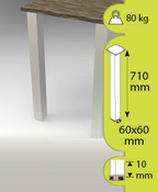 Pied carré pour table haute 60x60 mm H. 710 mm - Handix - Brico Dépôt