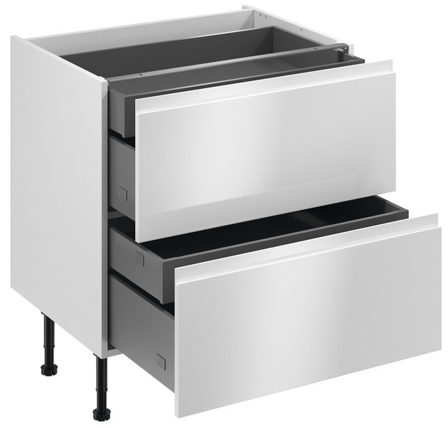 Meuble bas "Glorian" blanc brillant l.80 x h.72 x p.57 cm 2 casseroliers + 2 tiroirs intérieurs - Brico Dépôt