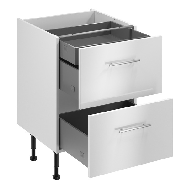 Meuble bas de cuisine "Dorice" blanc brillant l.60 x h.72 x p.57 cm 2 casseroliers + 1 tiroir intérieur haut - Brico Dépôt