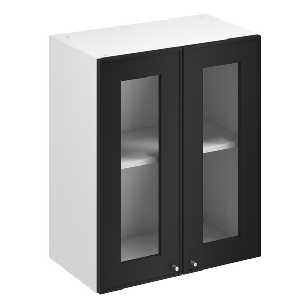 Meuble haut "Pasilla" noir mat l.60 x h.72 x p.32 cm 2 portes vitrées - Brico Dépôt