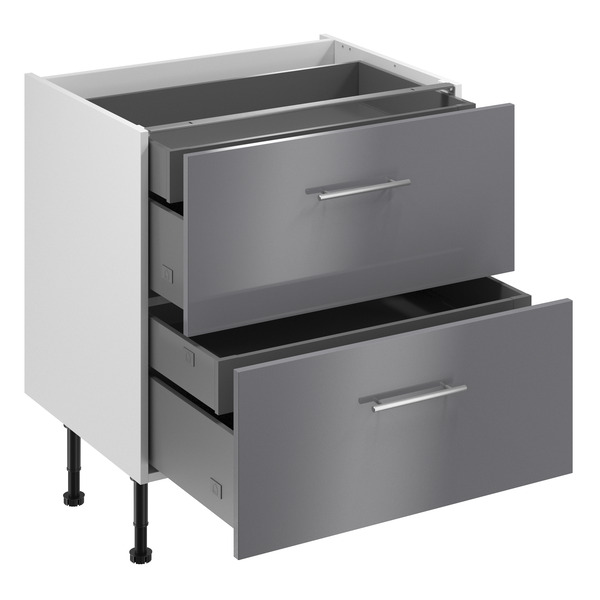 Meuble bas "Dorice" anthracite mat l.80 x h.72 x p.57 cm 2 casseroliers + 2 tiroirs intérieurs - Brico Dépôt