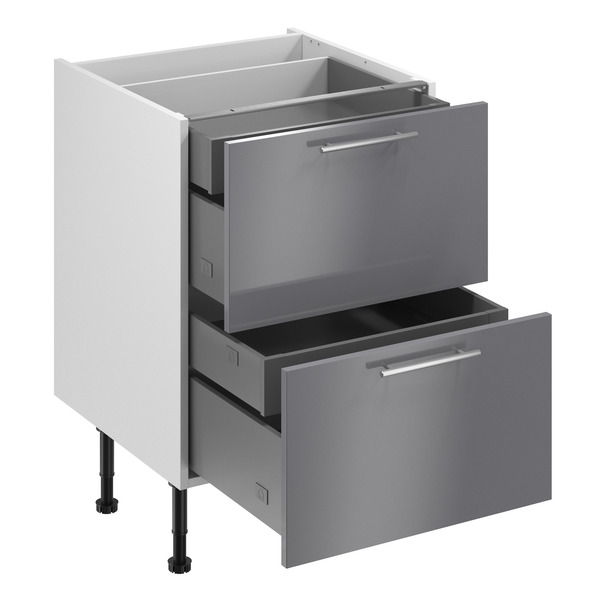 Meuble bas "Dorice" anthracite mat l.60 x h.72 x p.57 cm 2 casseroliers + 2 tiroirs intérieurs - Brico Dépôt