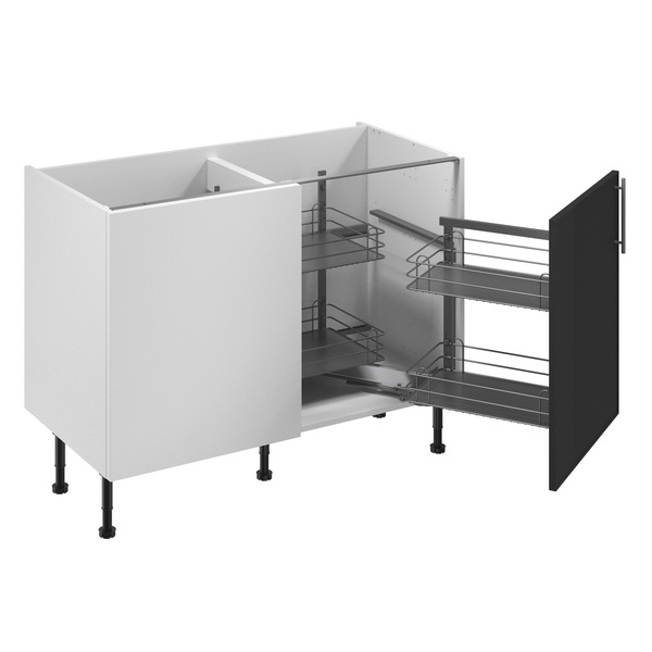 Meuble d'angle bas "Heline"noir mat l.120 x h.72 x p.57 cm 1 porte + rangement panier droit - Brico Dépôt