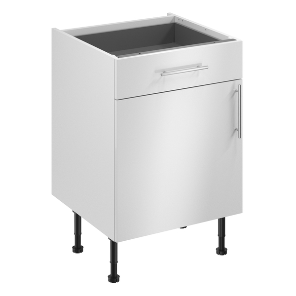 Meuble bas "Dorice" blanc brillant l.60 x h.72 x p.57 cm 1 porte + 1 tiroir - Brico Dépôt