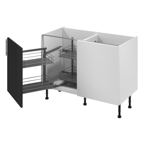 Meuble d'angle bas "Heline"noir mat l.120 x h.72 x p.57 cm 1 porte + rangement panier gauche - Brico Dépôt