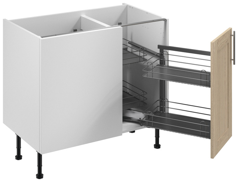 Meuble d'angle bas "Coline" imitation chêne clair l.100 x h.72 x p.57 cm 1 porte + rangement panier droit - Brico Dépôt