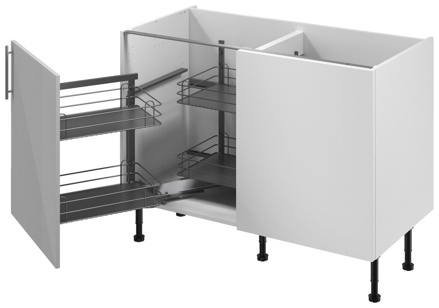 Meuble d'angle bas "Adèle" gris mat l.120 x h.72 x p.57 cm 1 porte + rangement panier gauche - Brico Dépôt