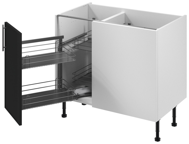 Meuble d'angle bas "Heline"noir mat l.100 x h.72 x p.57 cm 1 porte + rangement panier gauche - Brico Dépôt