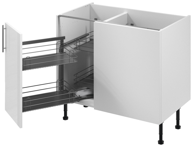 Meuble d'angle bas "Dorice" blanc brillant l.100 x h.72 x p.57 cm 1 porte + rangement panier gauche - Brico Dépôt