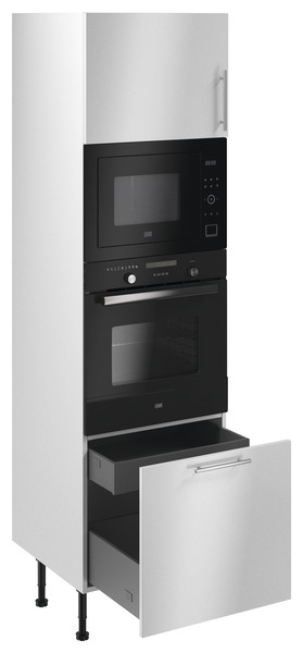 Colonne four + micro-ondes "Dorice" blanc brillant l.60 x h.201 x p.57 cm + 1 porte + 1 porte avec casserolier et tiroir intérieur - Brico Dépôt