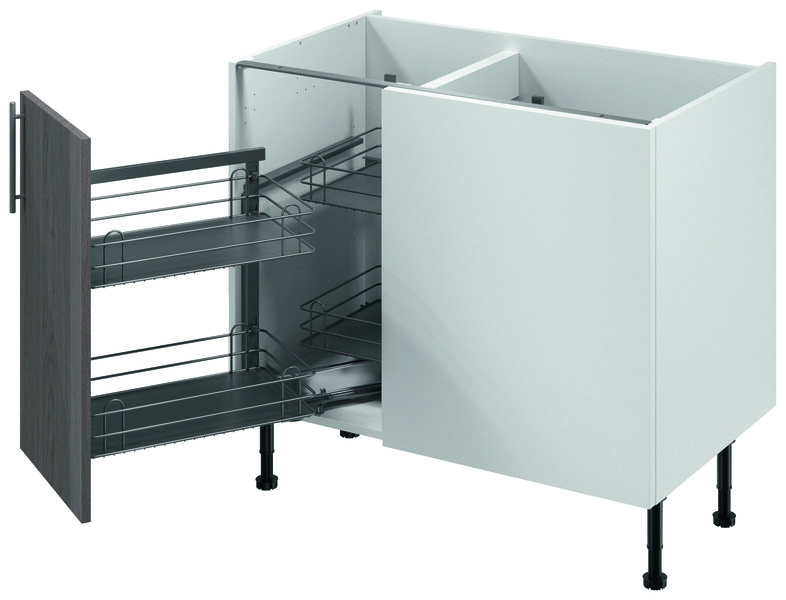 Meuble d'angle bas "Basilie" imitation chêne gris l.100 x h.72 x p.57 cm 1 porte + rangement panier gauche - Brico Dépôt