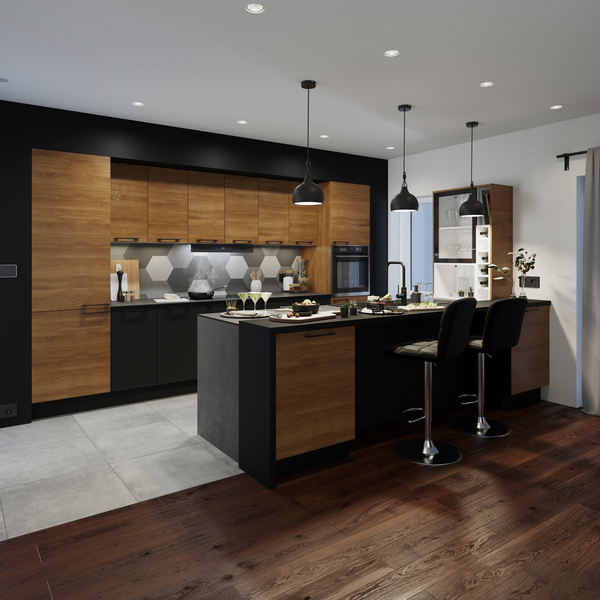 Meuble bas "Basilie" chêne fumé l.40 x h.72 x p.57 cm 2 casseroliers + 2 tiroirs intérieurs - Brico Dépôt