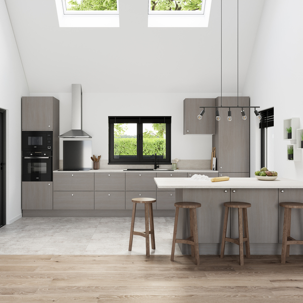 Meuble bas "Basilie" imitation chêne gris l.40 x h.72 x p.57 cm 3 tiroirs + 1 casserolier - Brico Dépôt