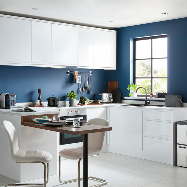 Meuble bas "Glorian" blanc brillant l.40 x h.72 x p.57 cm 2 casseroliers + 1 tiroir intérieur haut - Brico Dépôt