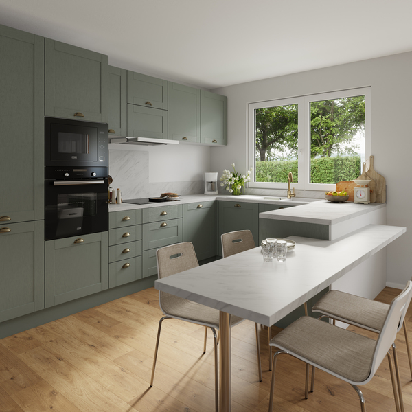 Colonne de cuisine four + micro-ondes "Coline" vert sauge l.60 x h.201 x p.57 cm + 1 porte + 1 porte avec casserolier et tiroir intérieur - Brico Dépôt