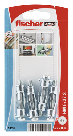Lot de 4 chevilles métalliques pour corps creux, HMØ 6x37 avec vis métrique - Fischer - Brico Dépôt