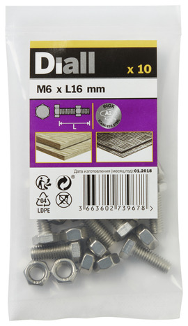 Boulons tête hexa inox 6 x 16 mm - Diall - Brico Dépôt