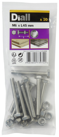 Boulons tête hexa inox 6 x 45 mm - Diall - Brico Dépôt