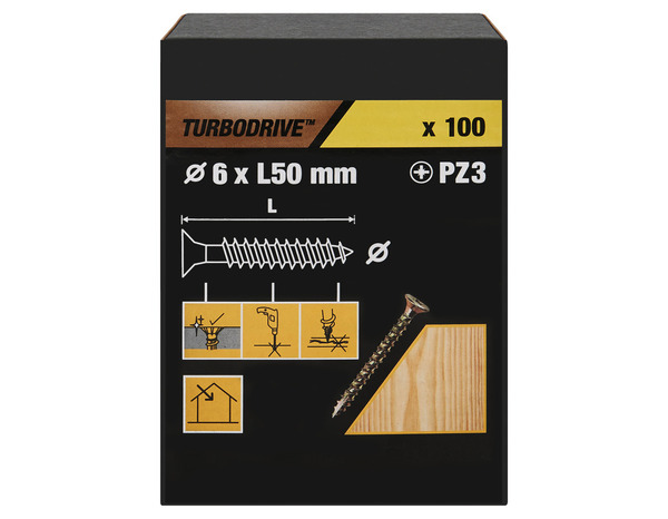 Vis agglo turbo 6 x 50 mm 100 pièces - Turbodrive - Brico Dépôt