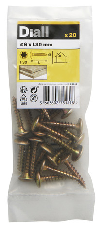 Vis de charnière 6 x 30 mm 20 pièces - Diall - Brico Dépôt
