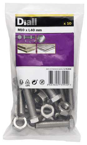 Boulons tête hexa inox 10 x 40 mm - Diall - Brico Dépôt