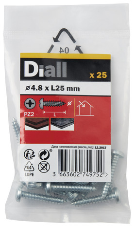 25 vis tôle plates 4,8 x 25 mm - Diall - Brico Dépôt