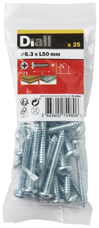 25 vis tôle plates 6,3 x 50 mm - Diall - Brico Dépôt