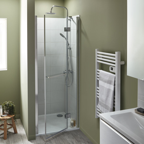 Porte de douche pivotante "Naya" l. 80 cm en verre transparent - GoodHome - Brico Dépôt
