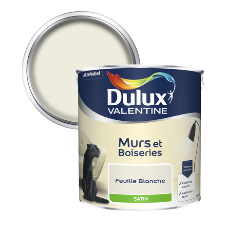 Peinture murs et boiseries intérieure acrylique Satin feuille Blanche 2.5 L - Dulux Valentine - Brico Dépôt