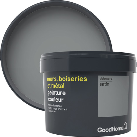 Peinture haute résistance murs, boiseries et métal intérieure acrylique Satin Gris Delaware 2.5 L - GoodHome - Brico Dépôt