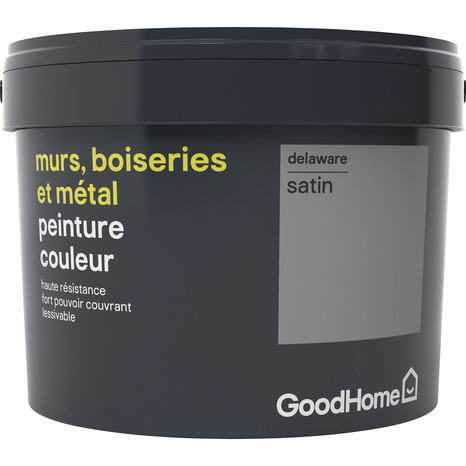 Peinture haute résistance murs, boiseries et métal intérieure acrylique Satin Gris Delaware 2.5 L - GoodHome - Brico Dépôt