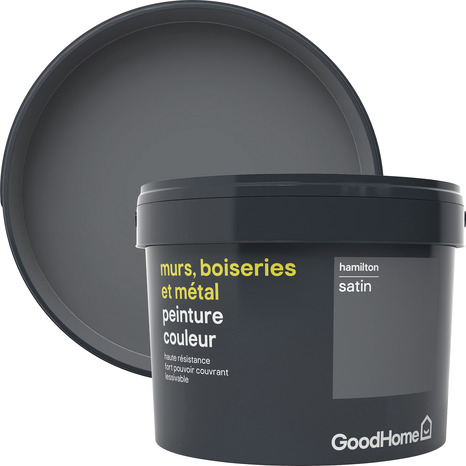Peinture haute résistance murs, boiseries et métal intérieure acrylique Satin Gris Hamilton 2.5 L - GoodHome - Brico Dépôt