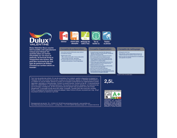 Sous-couche blanche anti-humidité 2,5 L - Dulux Valentine - Brico Dépôt