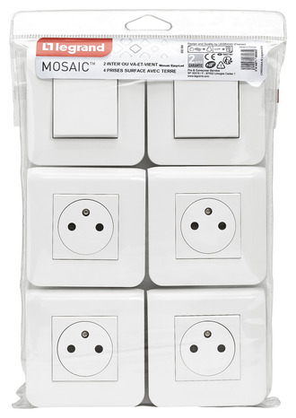 Lot 4 prises avec terre + 2 interrupteurs va-et-vient "Surface Mosaic" blanc - Legrand - Brico Dépôt