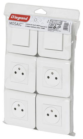 Lot 4 prises avec terre + 2 interrupteurs va-et-vient "Surface Mosaic" blanc - Legrand - Brico Dépôt