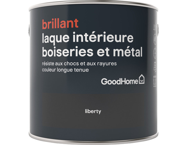 Peinture boiseries et métal intérieure Noir brillant Liberty 2.5 L - GoodHome - Brico Dépôt