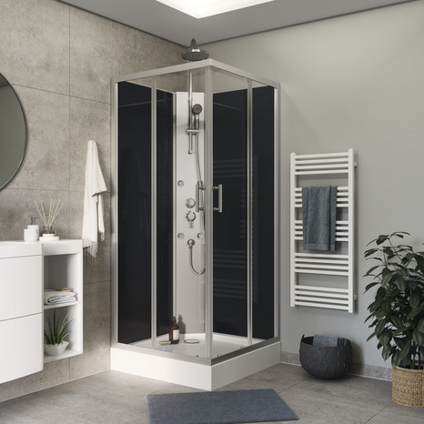 Cabine de douche hydromassante "Onega" - Gris - L. 85 x l. 85 x H. 225 cm - GoodHome - Brico Dépôt