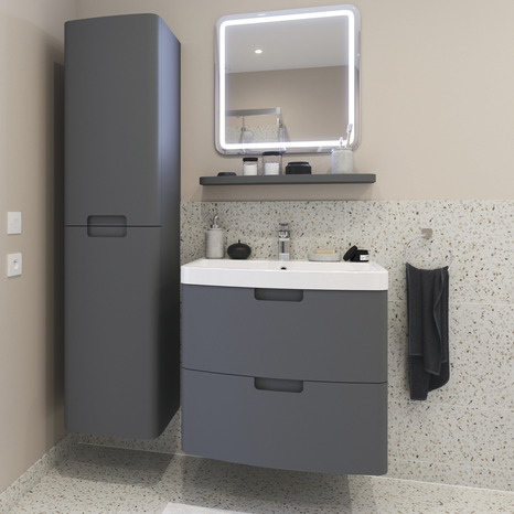 Meuble sous vasque 2 tiroirs Gris "Himalia" L. 70 x H. 60 x P. 45 cm - GoodHome - Brico Dépôt