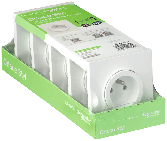 Lot 5 prises avec terre + plaque "Odace Styl" blanc - Schneider Electric - Brico Dépôt