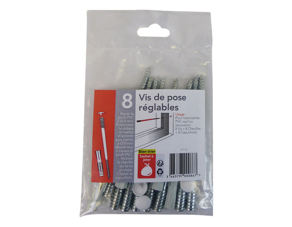 Lot 8 vis, chevilles et capuchons de pose réglables - Brico Dépôt