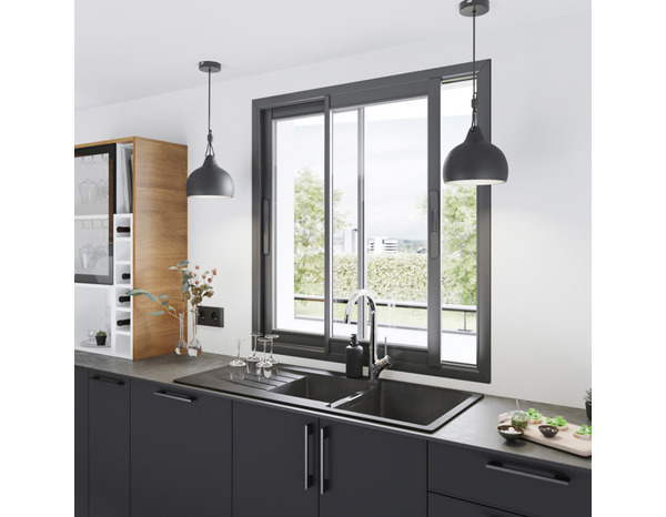 Fenêtre aluminium gris coulissante 2 vantaux h.75 x l.100 cm - GoodHome - Brico Dépôt