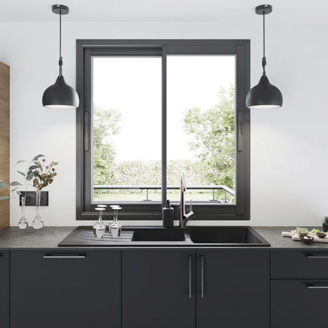 Fenêtre aluminium grise coulissante 2 vantaux h.100 x l. 100 cm - GoodHome - Brico Dépôt