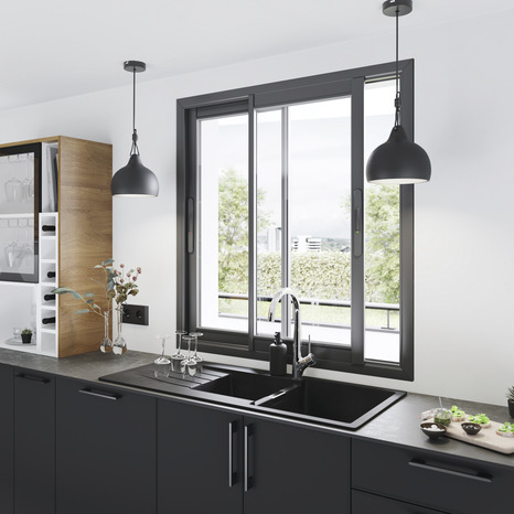 Fenêtre aluminium gris coulissante 2 vantaux h.120 x l.100 cm - GoodHome - Brico Dépôt