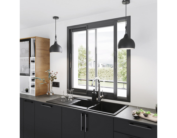 Fenêtre aluminium gris coulissante 2 vantaux h.125 x l.120 cm - GoodHome - Brico Dépôt