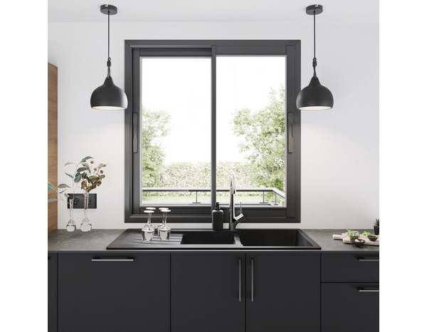 Fenêtre aluminium gris coulissante 2 vantaux h.135 x l.120 cm - GoodHome - Brico Dépôt