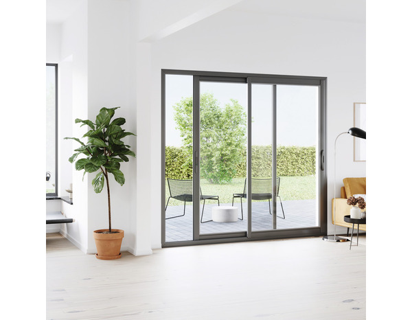 Baie vitrée aluminium gris 2 vantaux H.200 x l.240 cm - GoodHome - Brico Dépôt