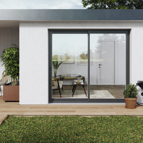 Baie vitrée aluminium gris 2 vantaux H.200 x l.240 cm - GoodHome - Brico Dépôt