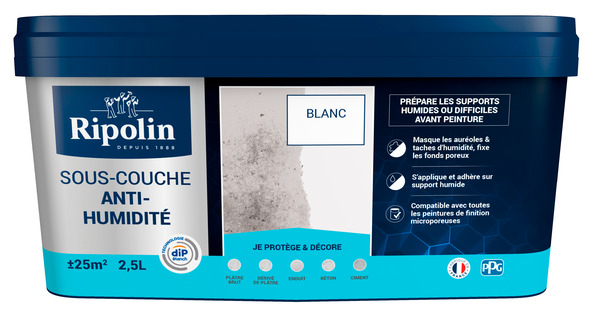 Sous-couche anti-humidité acrylique blanc 2,5 L - Ripolin - Brico Dépôt
