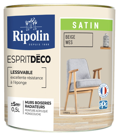 Peinture mur intérieur Satin 0,5 L Beige wes - Ripolin - Brico Dépôt