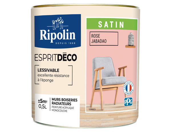 Peinture mur intérieur Satin 0,5 L Rose jabadao - Ripolin - Brico Dépôt